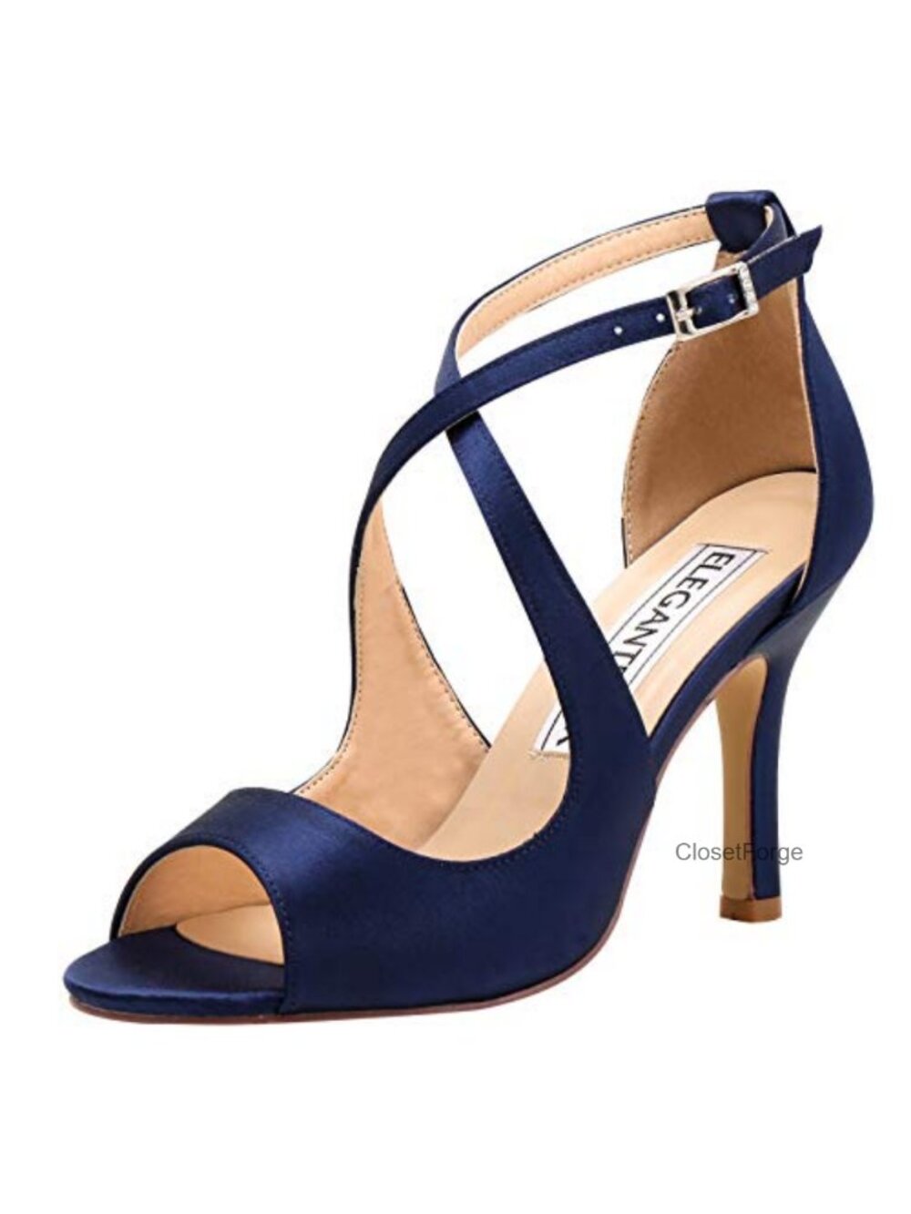 ELEGANTPARK Peep Toe Strappy Heels Satin Wedding Dress Sandals